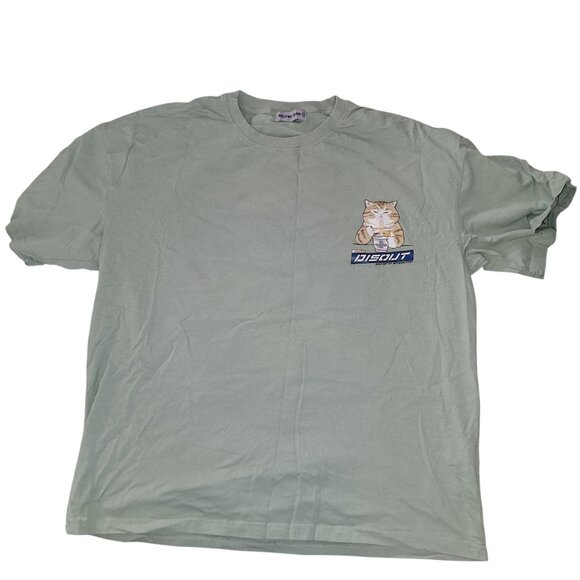 Elfric Eden Graphic Cat T-Shirt Size L Mint Green Urban Fast-Food Design - Picture 2 of 5